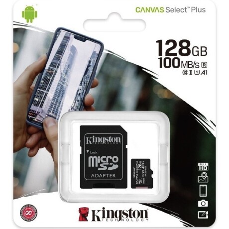 MICRO SD + ADAPTADOR 128GB KINGSTON CLASE 10 CANVAS PLUS Negro