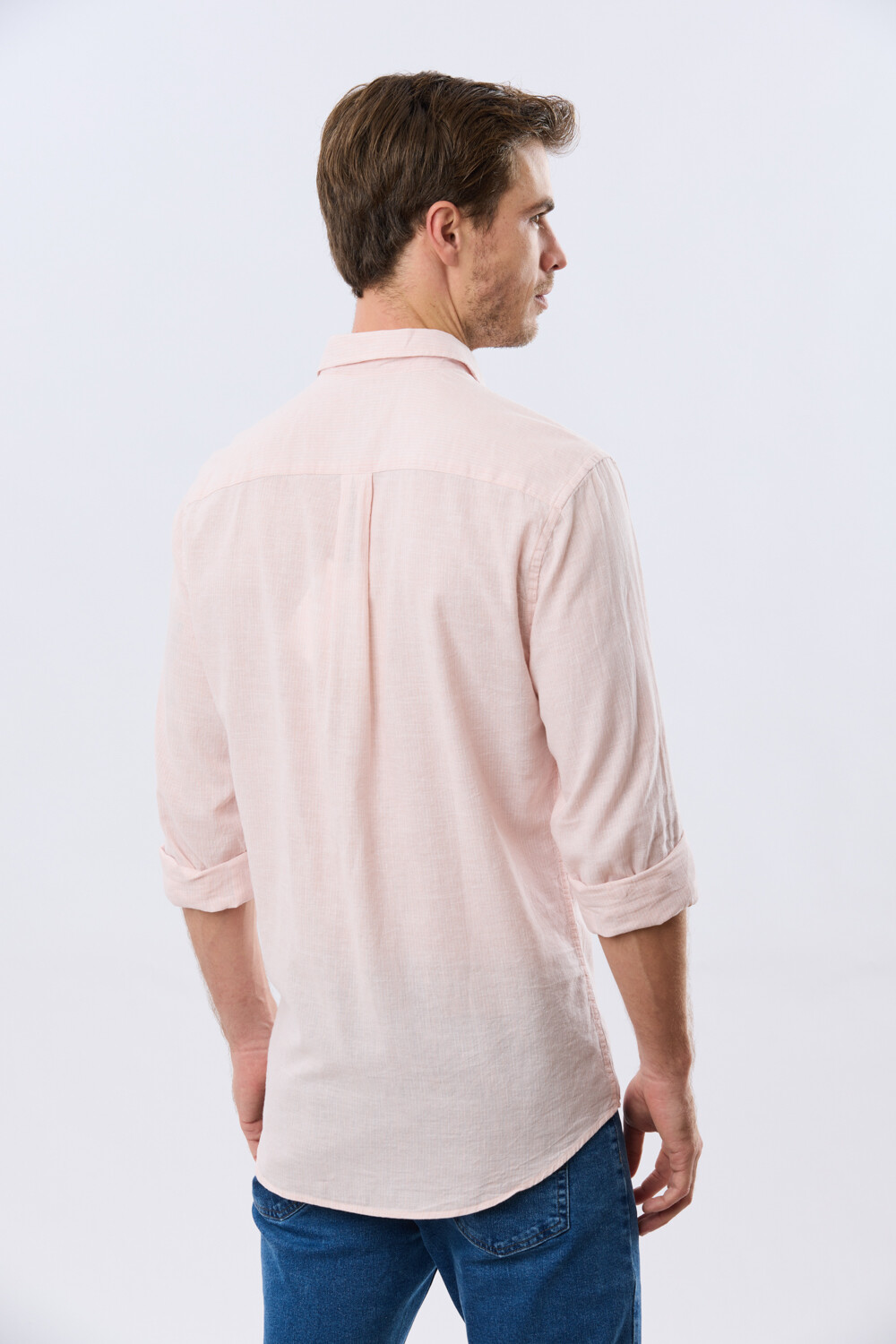 CAMISA RAYADA DE LINO Rosa