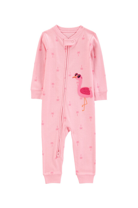 Pijama una pieza de algodón, rosado, estampa flamenco. Talles 12-24M Pijama una pieza de algodón, rosado, estampa flamenco. Talles 12-24M