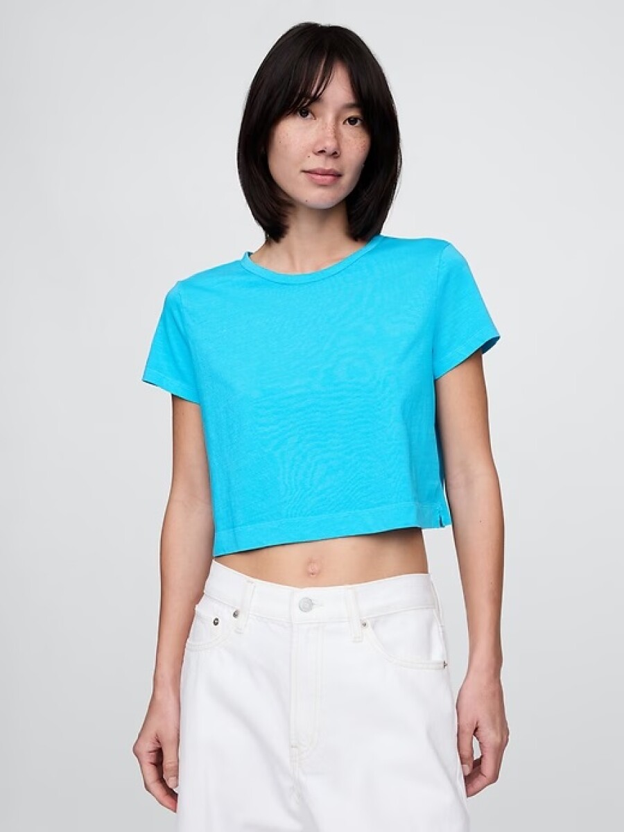 Remera Básica Crop Mujer - True Cyan Blue 663 