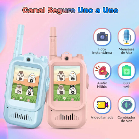Walkie Talkies X2 Infantil Camara Pantalla Recargable Multicolor
