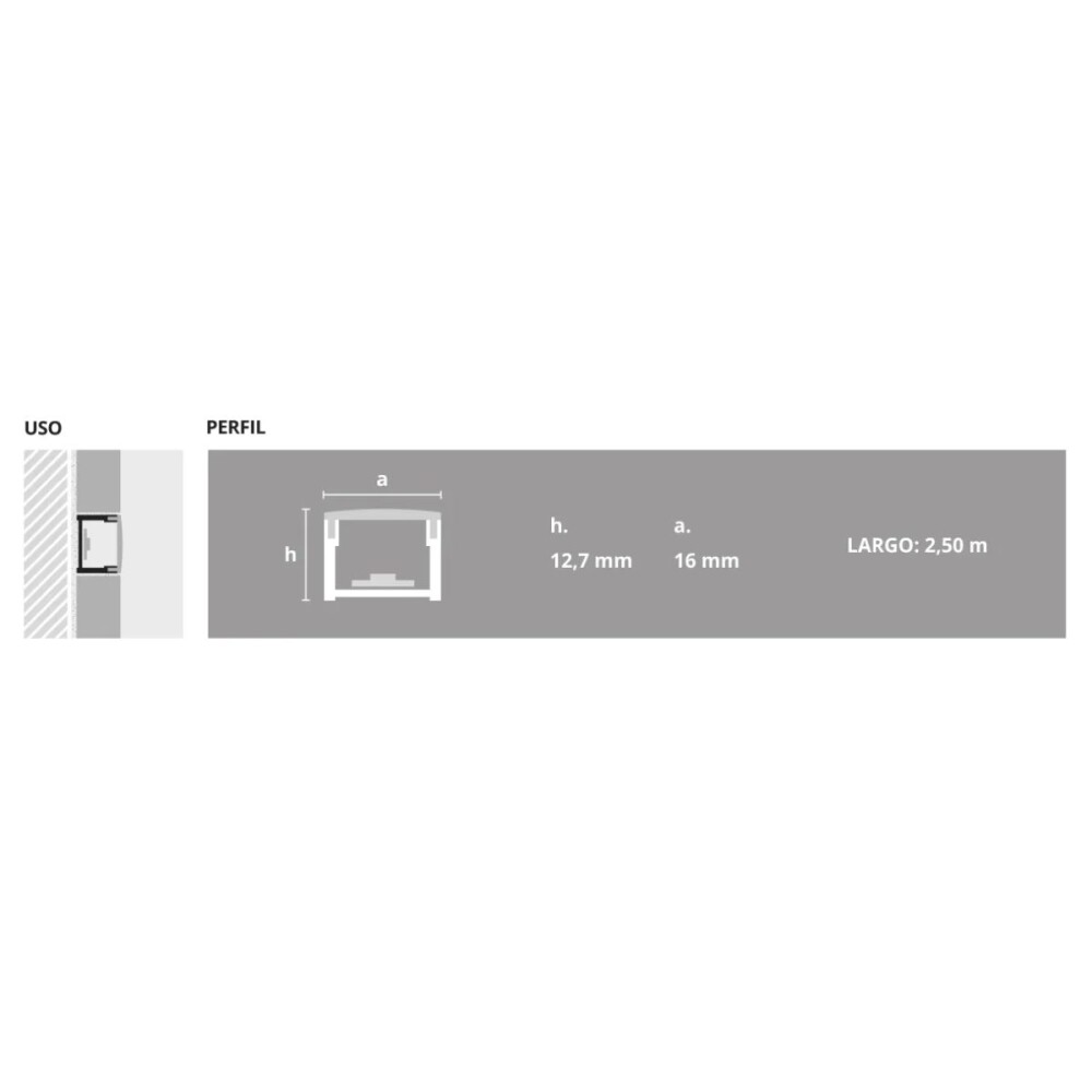 Listello Led Simple Lumiere 2,5mts Cromo Mate Listello Led Simple Lumiere 2,5mts Cromo Mate