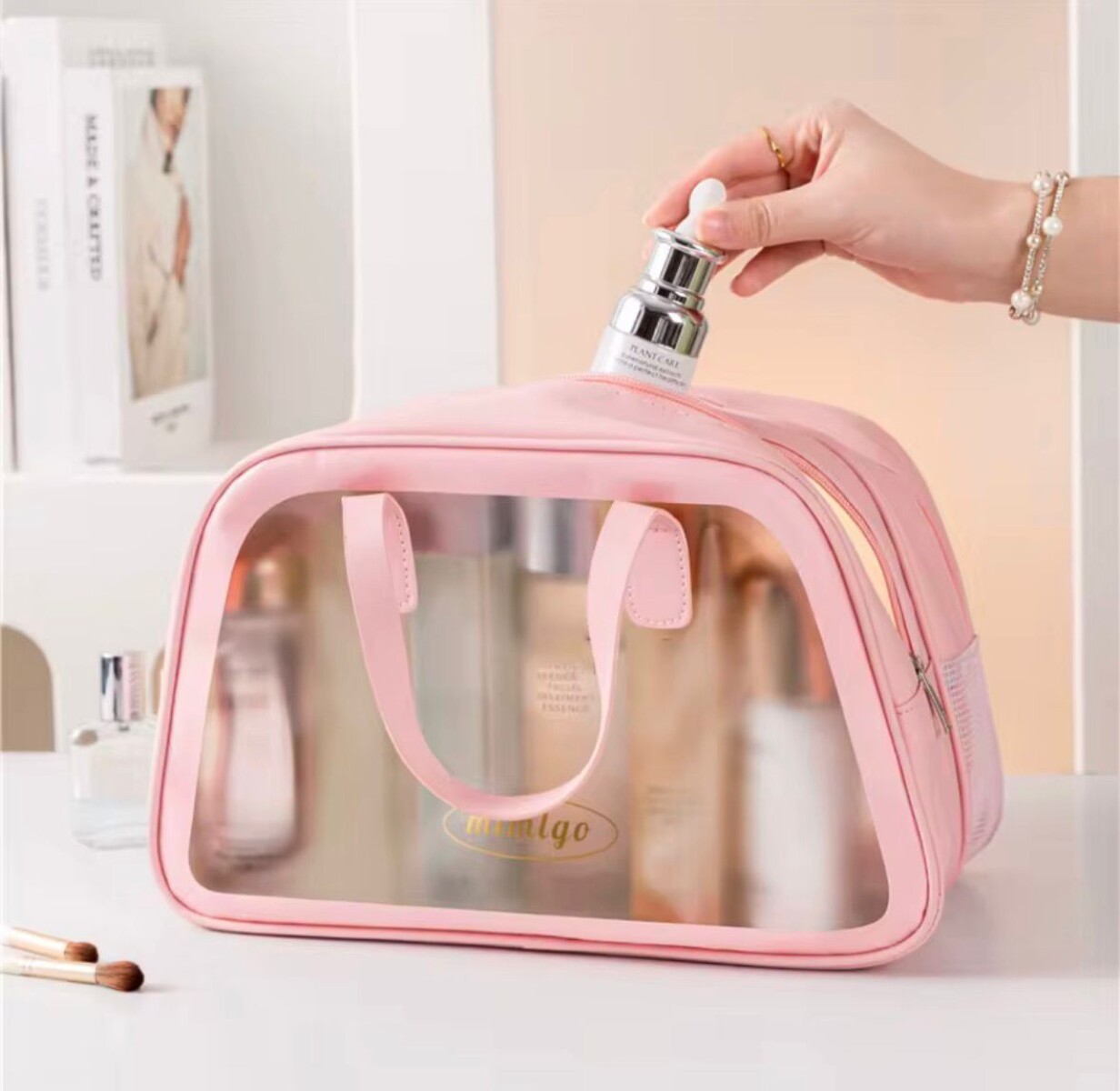 Necessaire de Viaje Organizador Impermeable con Compartimentos _ Ideal Porta Cosméticos y/o Artículos de Baño - Rosa 