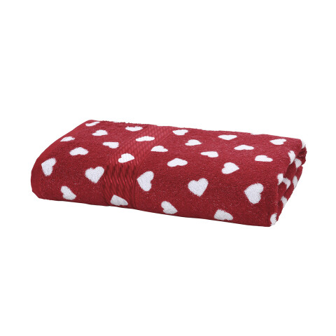 Toalla Baño Estampada Prisma 100% Algodón 70x140 cm Rojo / Corazón Blanco