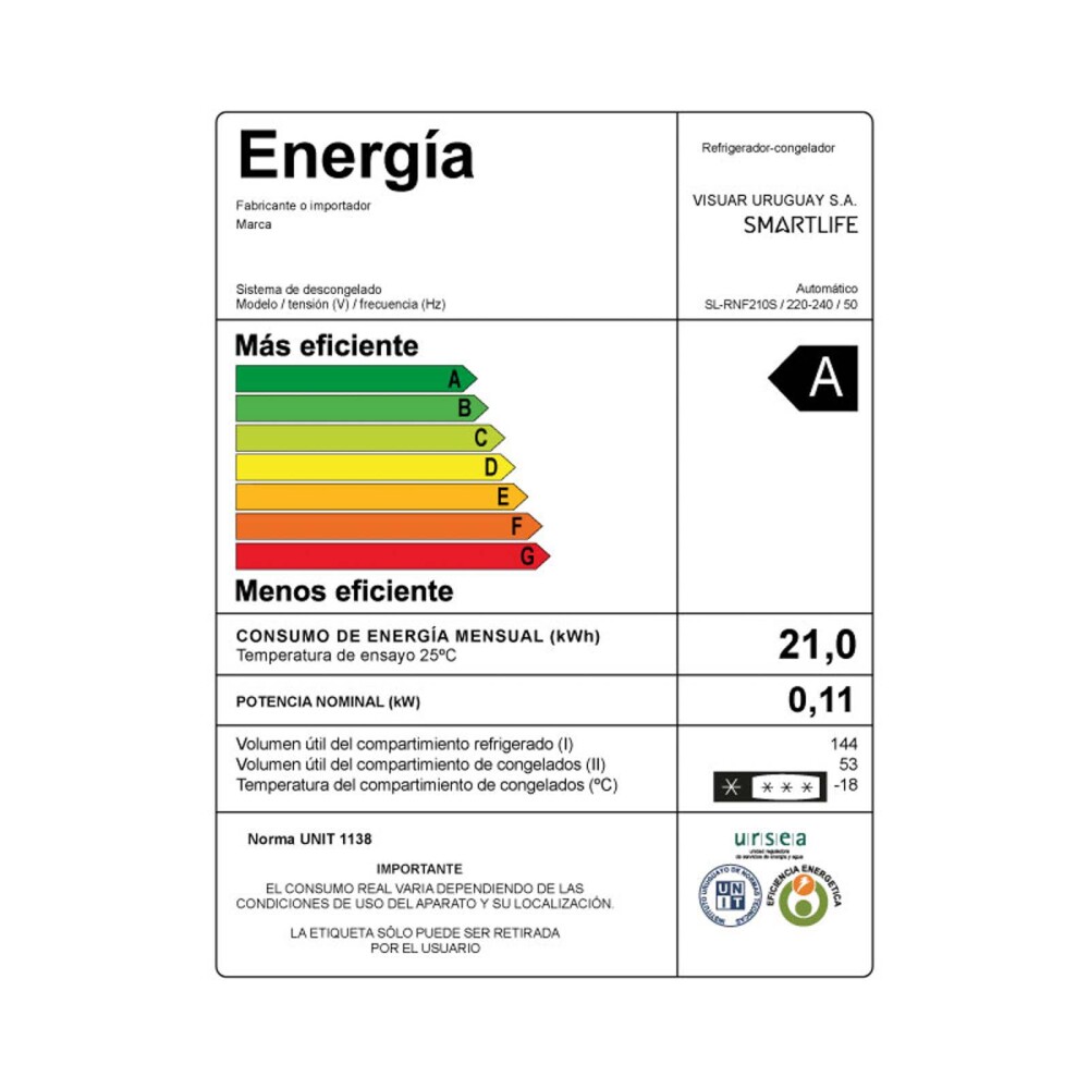 REFRIGERADOR SMARTLIFE FRIO-SECO GRIS 216L SL-RNF210S