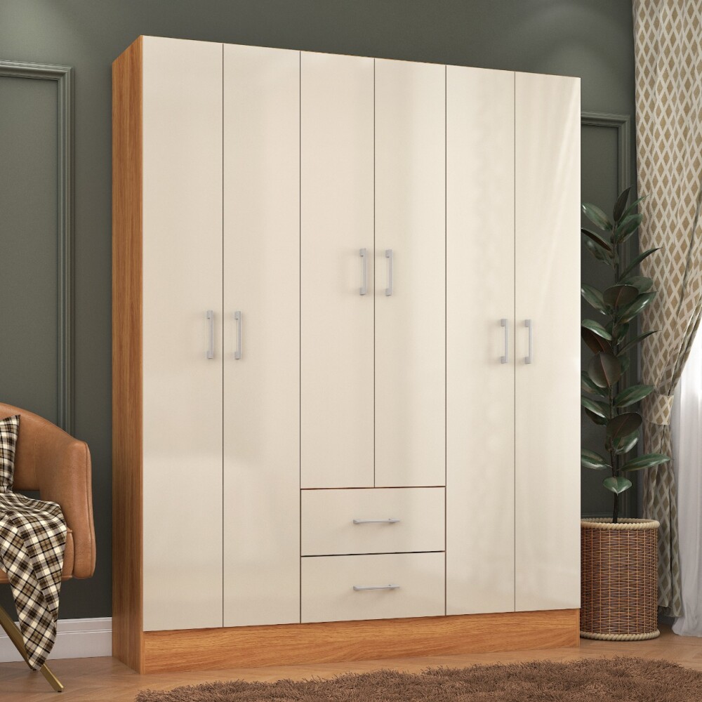 ROPERO 6 PUERTAS 2 CAJONES GUARDARROPA ARMARIO PLACARD CLOSET BEIGE