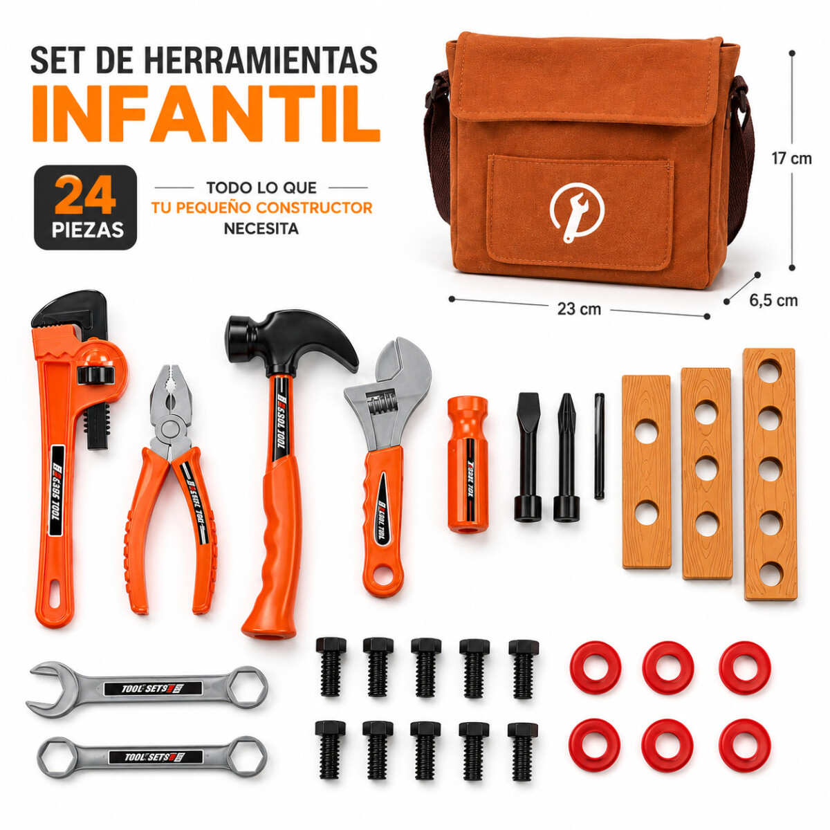 Set Herramientas Infantil 24 Piezas Con Bolso Constructor 