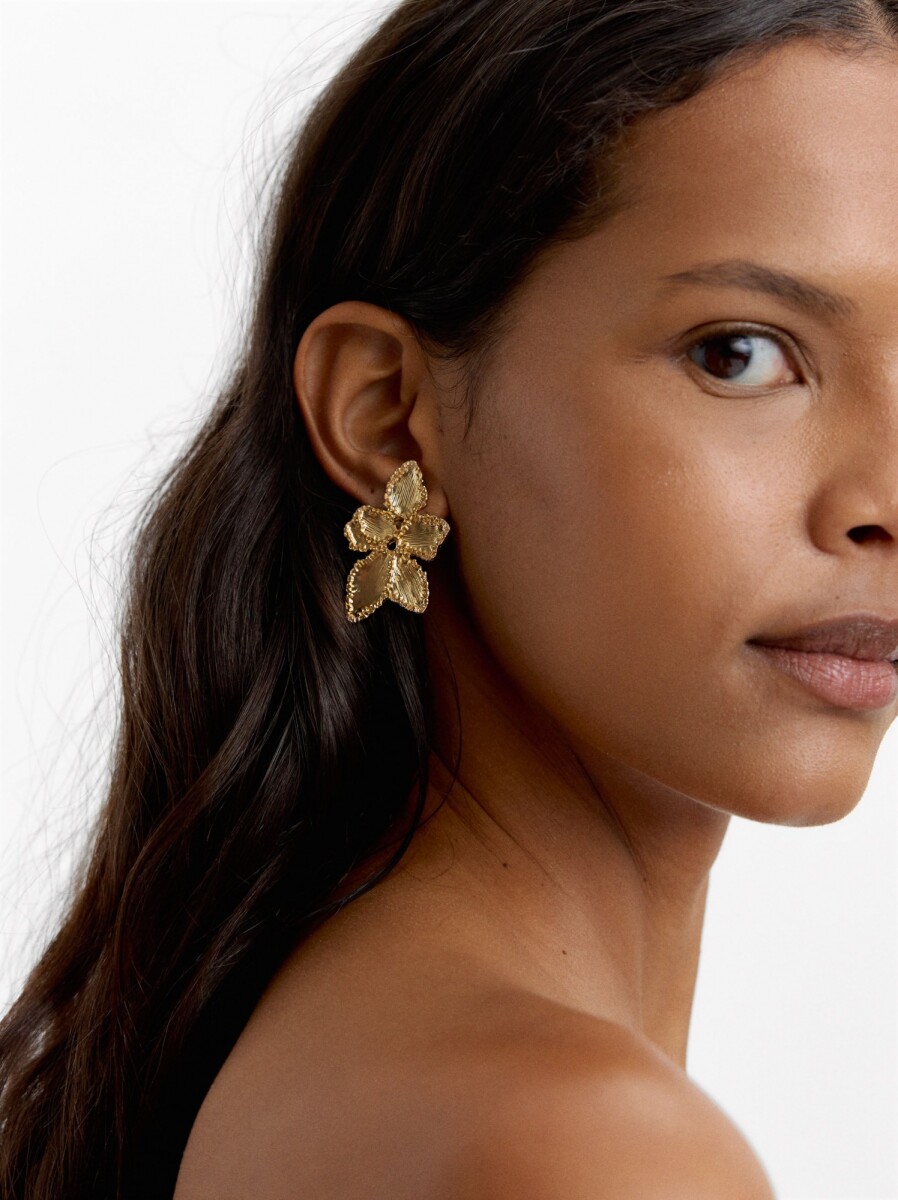 Pendientes Flor Con Textura - dorado 
