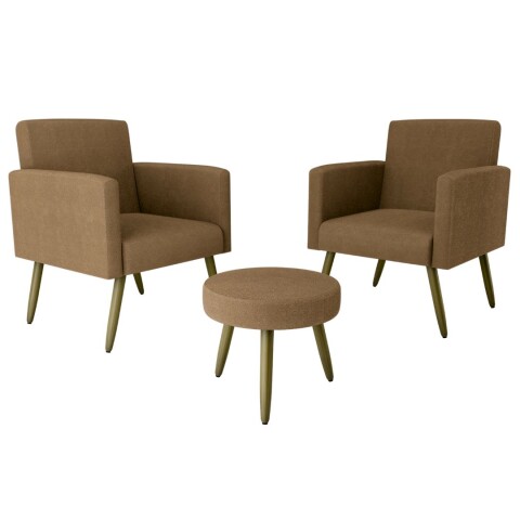 Conjunto 2 Poltronas + Puff Dallas Marrón Conjunto 2 Poltronas + Puff Dallas Marrón