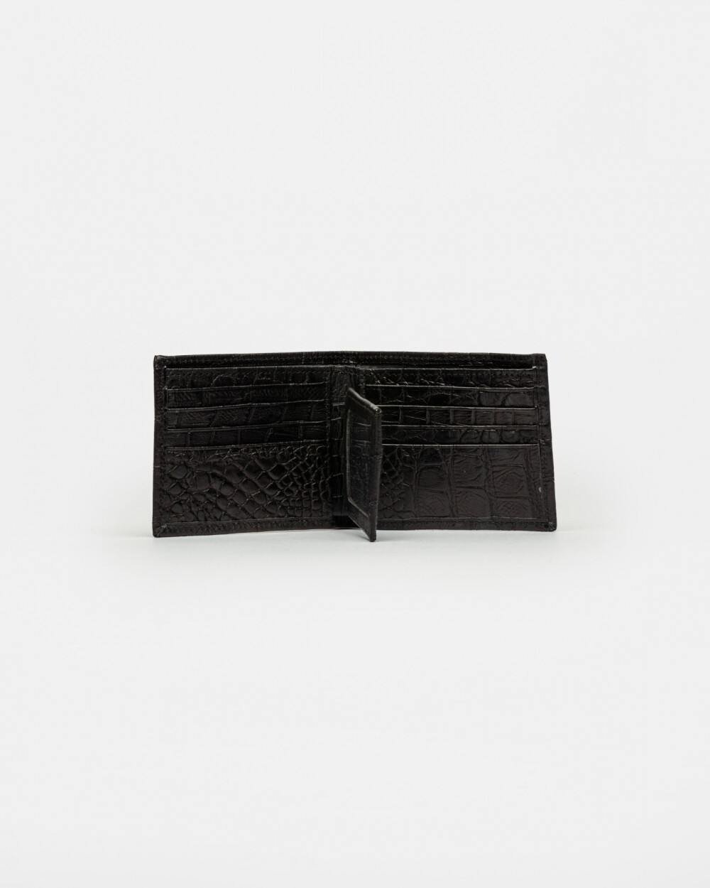 Billetera De Hombre Bernard En Cuero Grabado Croco Negro