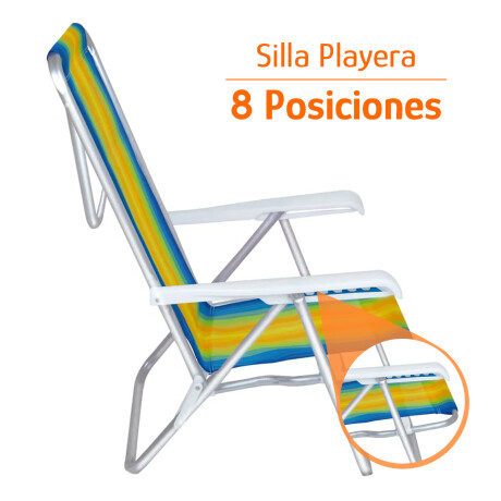 Set X2 Reposeras Sillas Playa Reclinables 8 Posiciones Alum Azul/amarillo