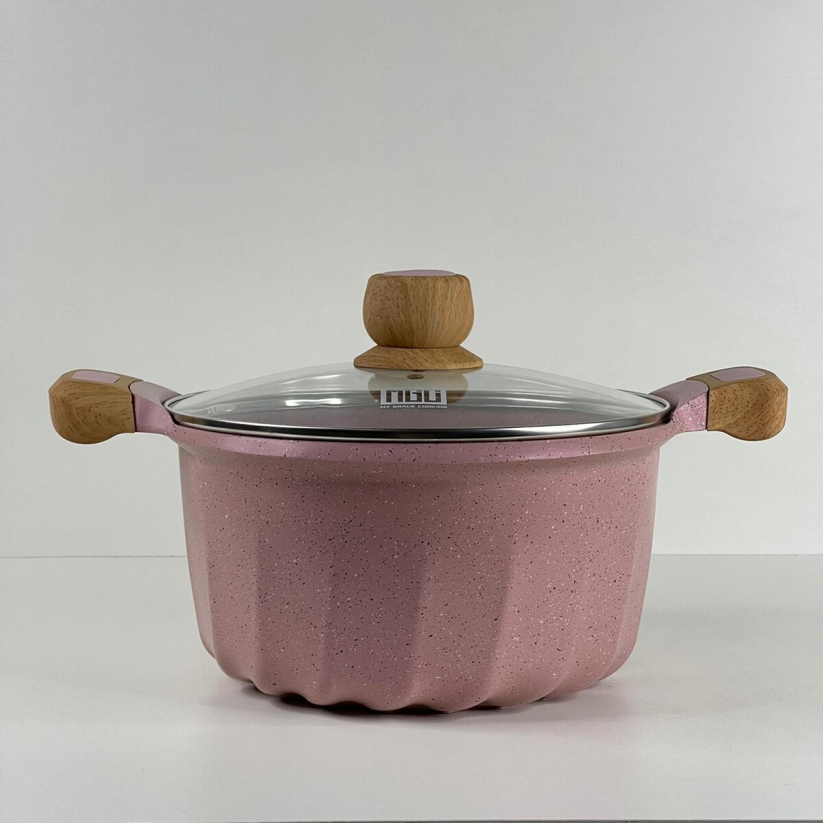Olla Aluminio Fundido Presión Revestimiento Granito Tapa Vidrio 24cm 