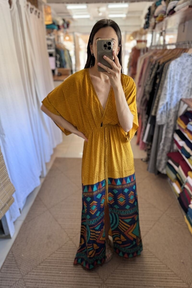 Vestido Manu de seda Tonos mostaza