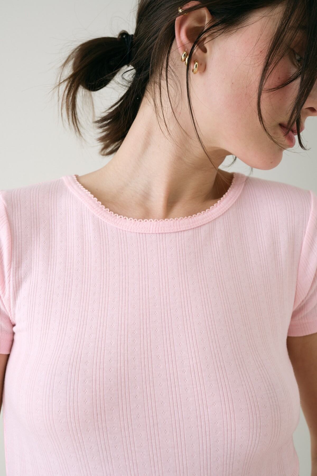 Remera Entallada Pointelle Rosado