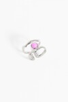 Anillo acero ajustable piedra fucsia plateado