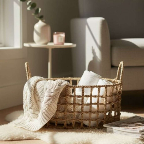 Cesto Oval C/Asas Seagrass Natural 31X25Xh14/20Cm