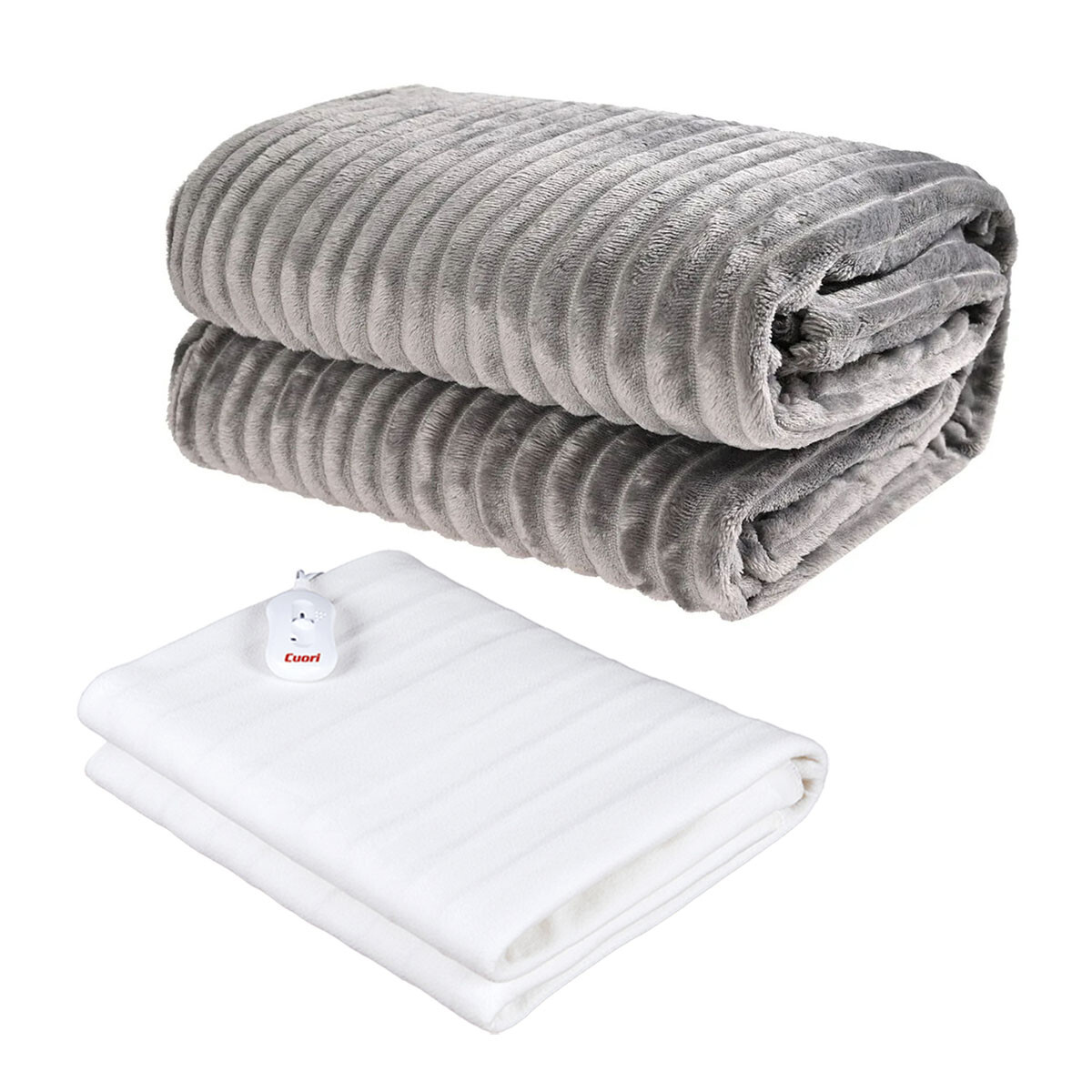 Set Invierno Manta Frazada Polar 1 Pza + Calienta Cama CuorI - Gris 