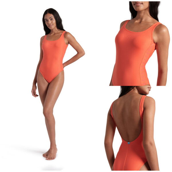 Malla de Entrenamiento para Natación, Piscina y Playa Mujer Arena Women's Team Stripe Swimsuit U Back Calypso Coral