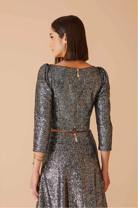 Falda Midi Lentejuelas Plateado