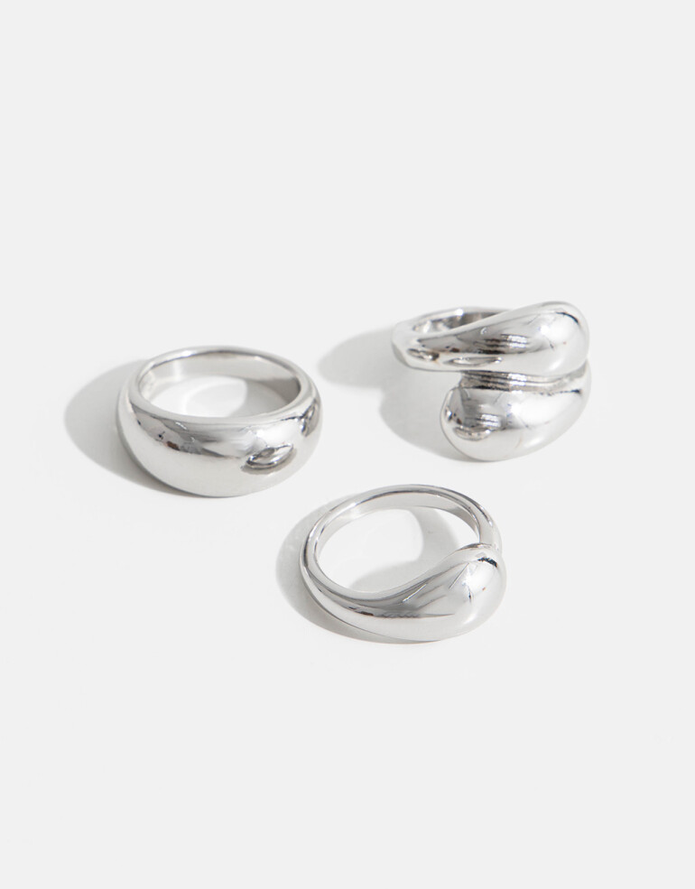 Sets Anillos Metal Set De Anillos Gota Chunky - Plateado Rodio