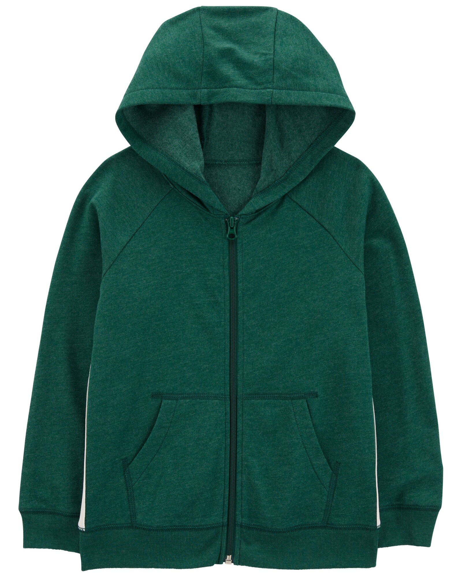 Campera de algodón con felpa, con franjas laterales, verde. Talles 6-8 Sin color
