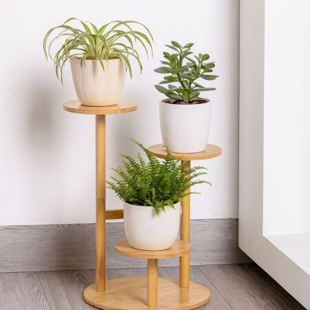 Soporte para macetas de madera 3 niveles redondo Soporte para macetas de madera 3 niveles redondo