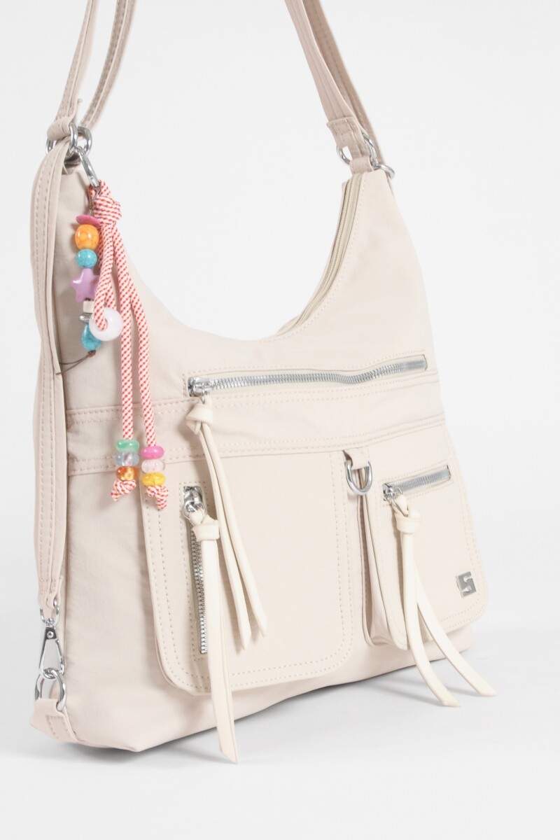 Hobo mochila con llavero removible beige