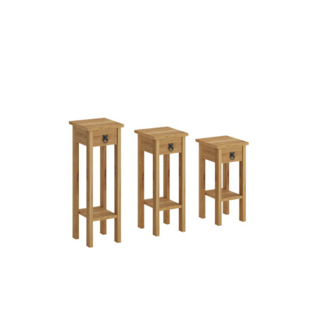 Conjunto Set De Mesas Pedestal Madera Maciza Linea Mexicana Natural