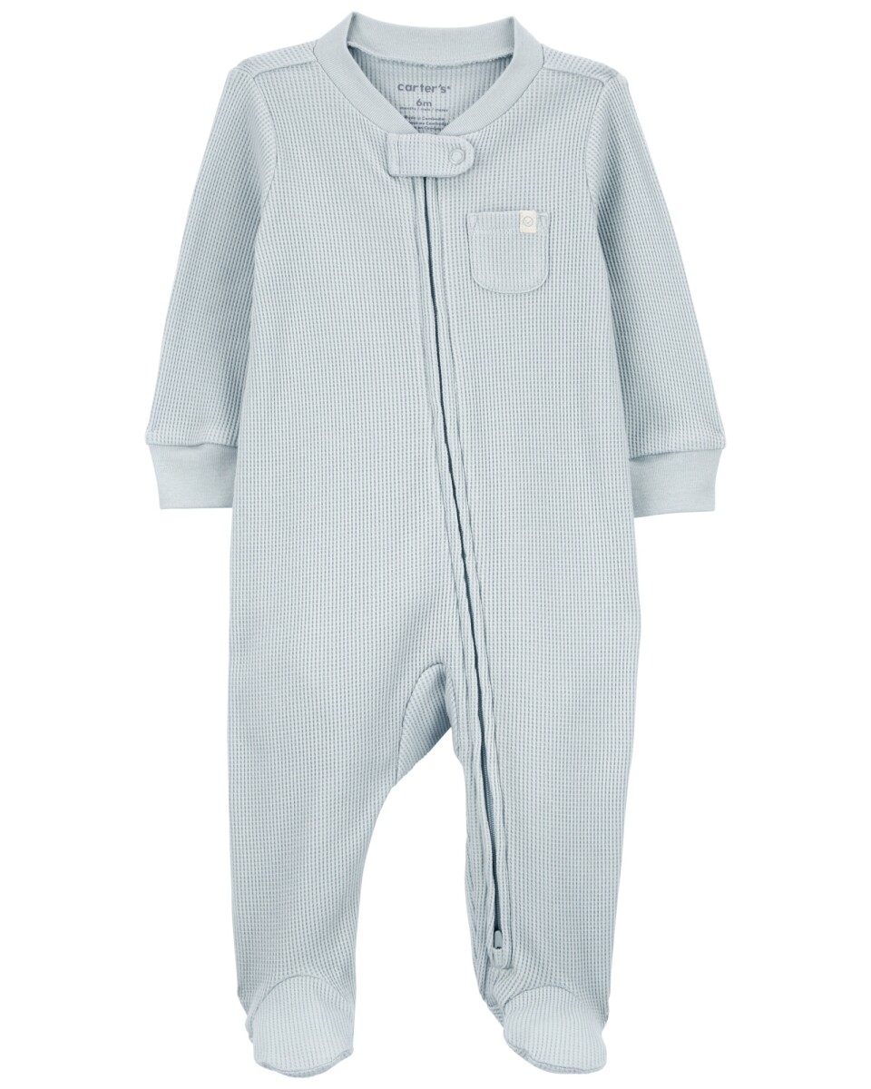 Pijama uno pieza de algodón térmico, con pie, azul 
