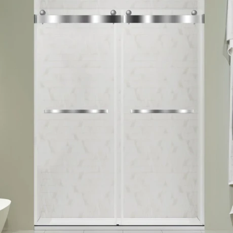 Mampara de Vidrio 8mm con Perfiles de Aluminio Cromo 140x200 cm GAMAS DE GRIS