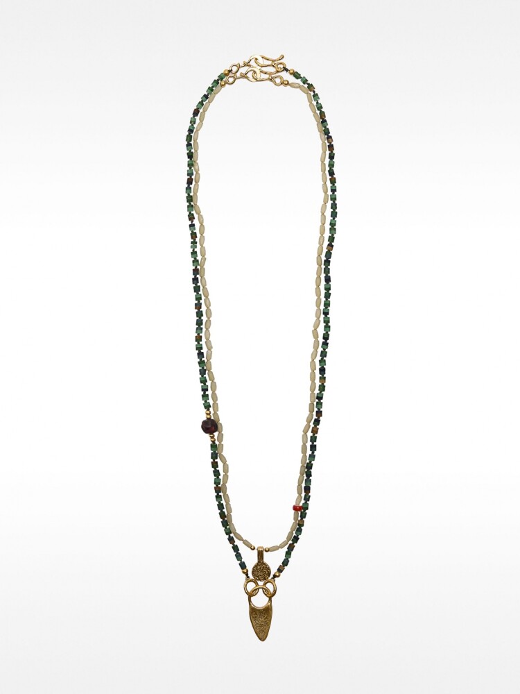 Set Collares De Abalorios De Piedra Y Cerámica verde