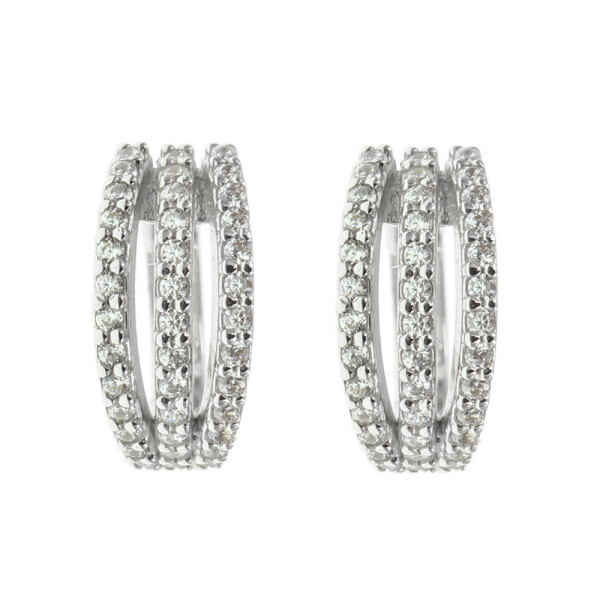 Aros de oro blanco 18k con triple hilera de circonias Aros de oro blanco 18k con triple hilera de circonias