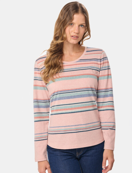 REMERA RAYADA MANGA LARGA Coral