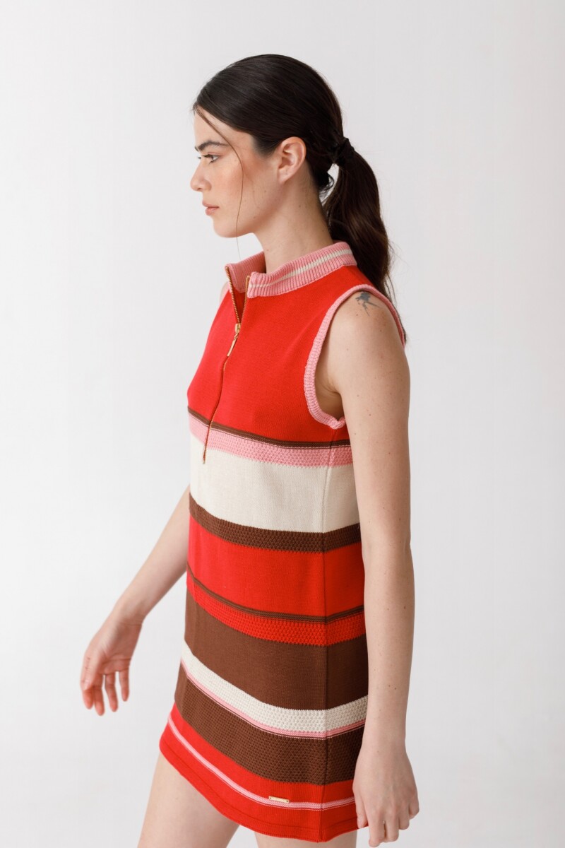 VESTIDO ZIP KNIT Rojo Y Rosa
