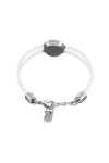 PULSERA DE CUERO DOBLE BLANCO CON DETALLE DE OJO EN ALEACIÓN DE METALES BAÑADO EN PLATA Y CRISTAL Pulsera