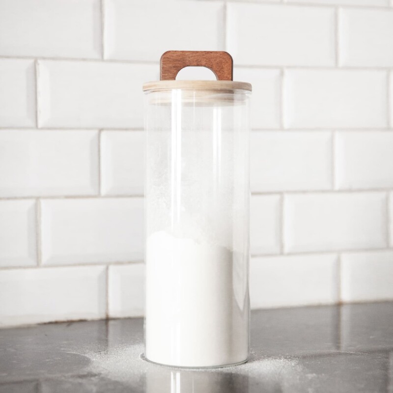Frasco contenedor de vidrio tapa madera con manija 1500ml