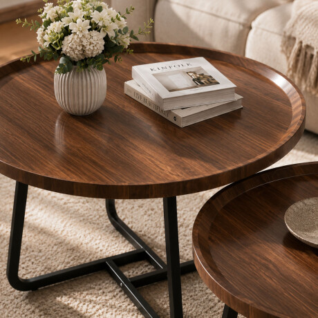 Set 2 Mesas Ratonas Redondas Hierro Living Moderno Marrón