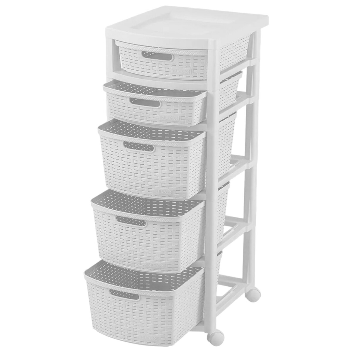 Cajonera Simil Rattán Rimax con 5 Cajones y Rueditas - Blanco 