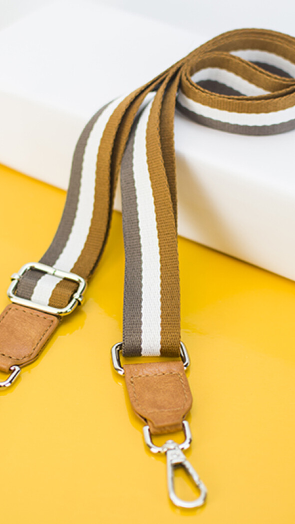 CORREA GALON PARA CARTERA SUELA ARENA Y CHOCOLATE