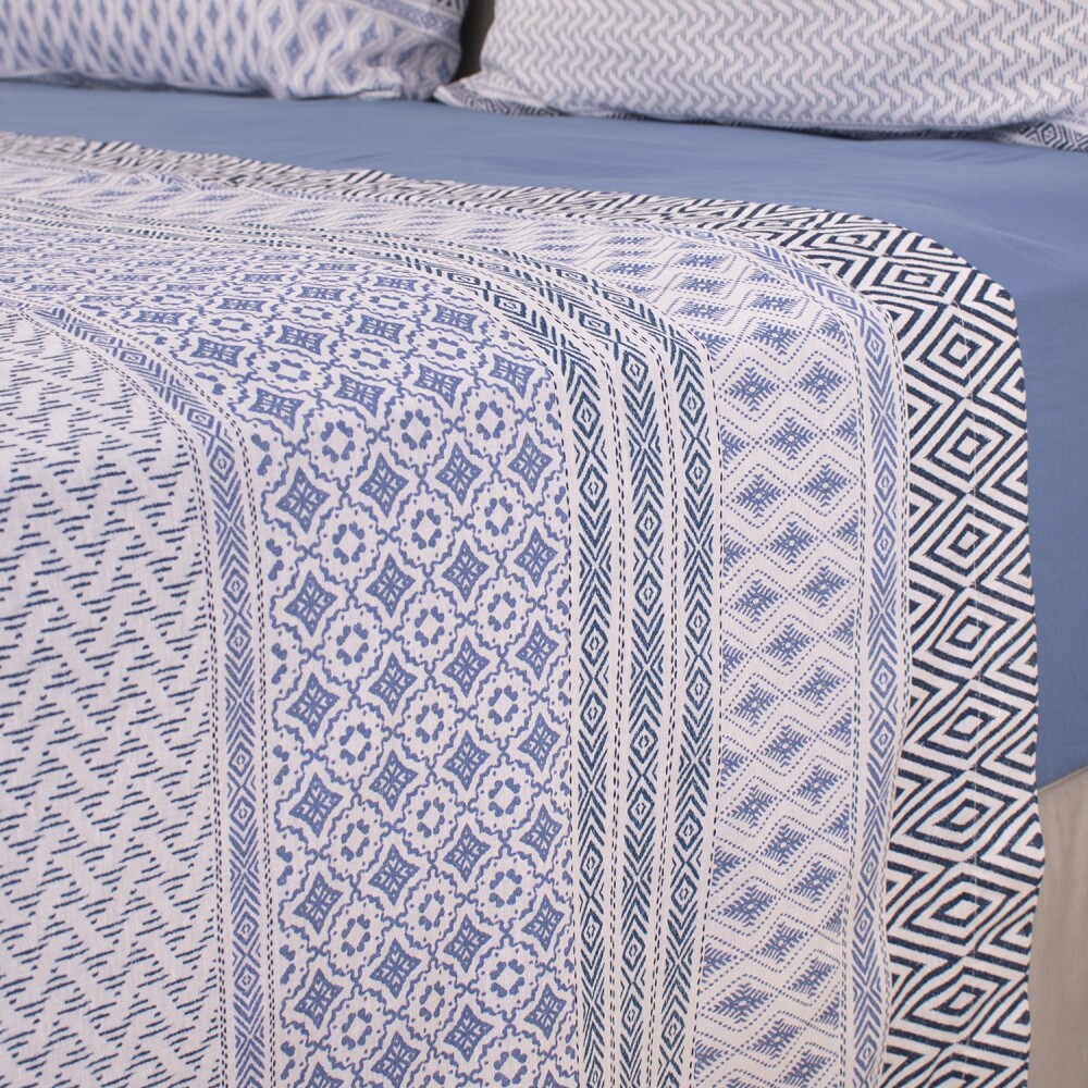 Juego de Sábana Colección Valdivia Ethnic Patch Azul King