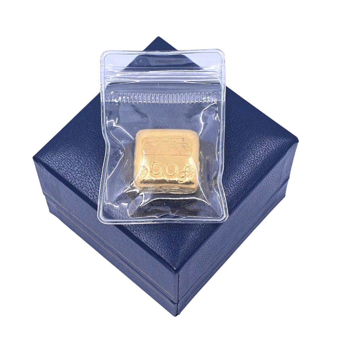 Lingote 50 gr de oro fino 999. Sellado Joyería Facello 