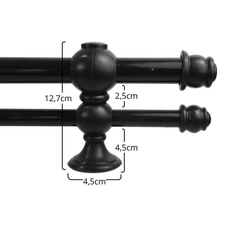 Barrote cortina doble de metal 2 m + 2 Soportes NEGRO