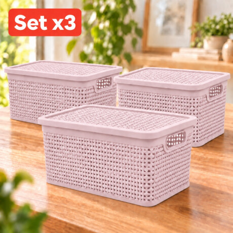 Set x3 Caja simil ratán 25 lts ROSADO