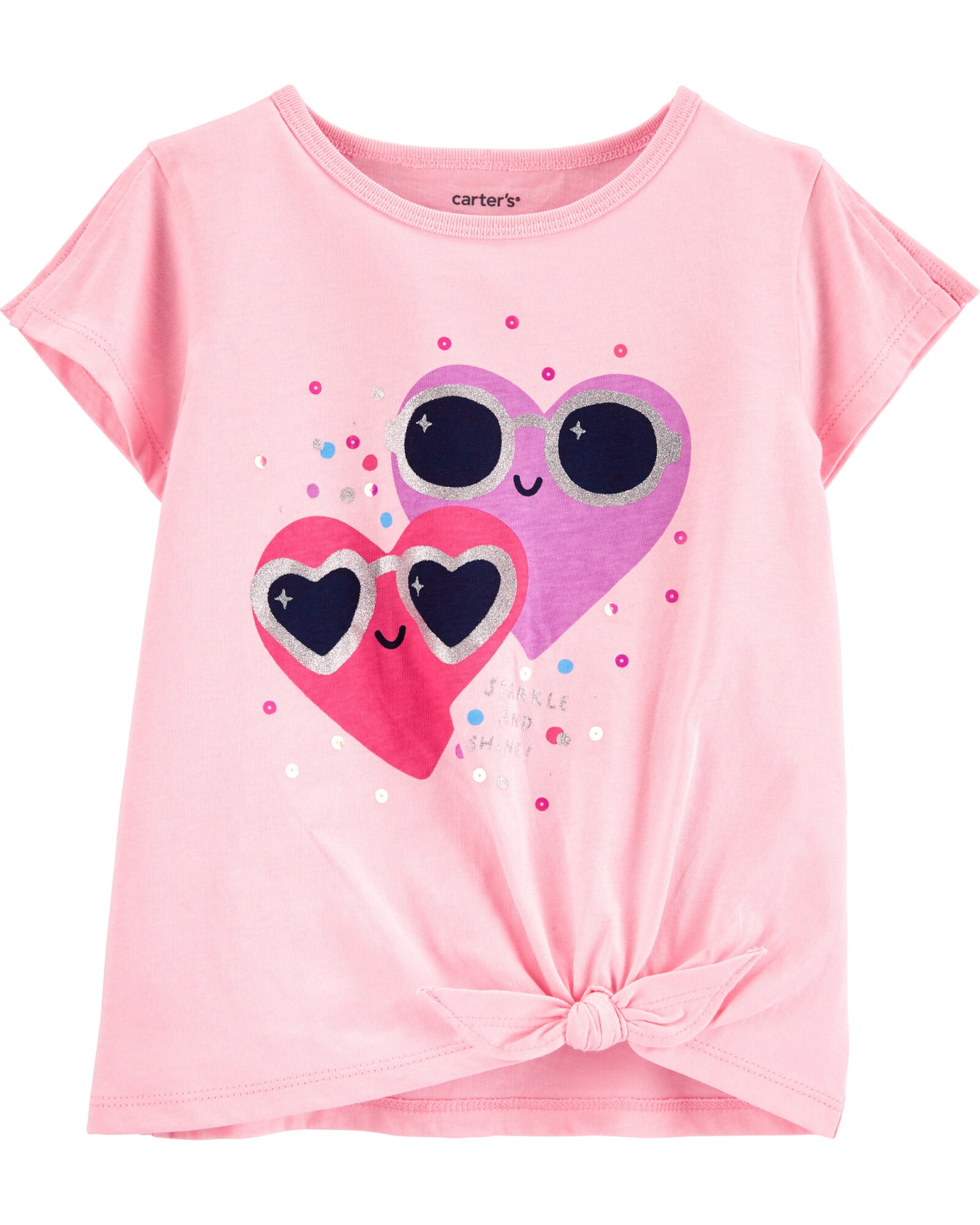 Remera estampa corazones con brillantina con lazo delante 0