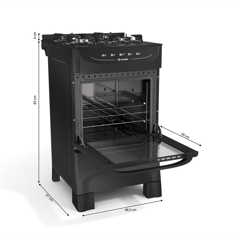 Cocina Mueller Vetro Fratello 4b Color Negro Mate Con Puerta Con Visor 220v Cocina Mueller Vetro Fratello 4b Color Negro Mate Con Puerta Con Visor 220v