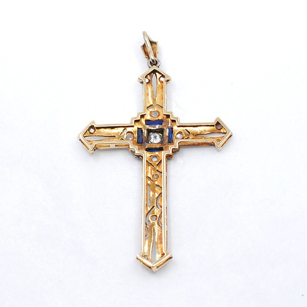 Cruz En Oro 18K, Brillantes, Diamantes Y Zafiros Sinteticos Cruz En Oro 18K, Brillantes, Diamantes Y Zafiros Sinteticos