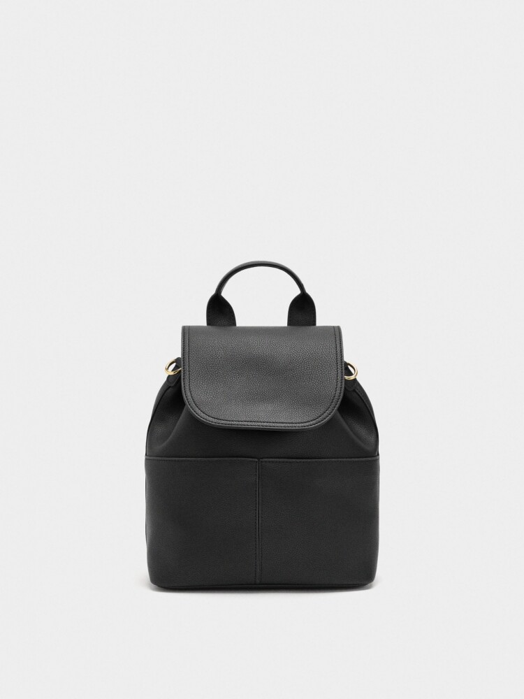 Mochila Con Textura Y Solapa negro