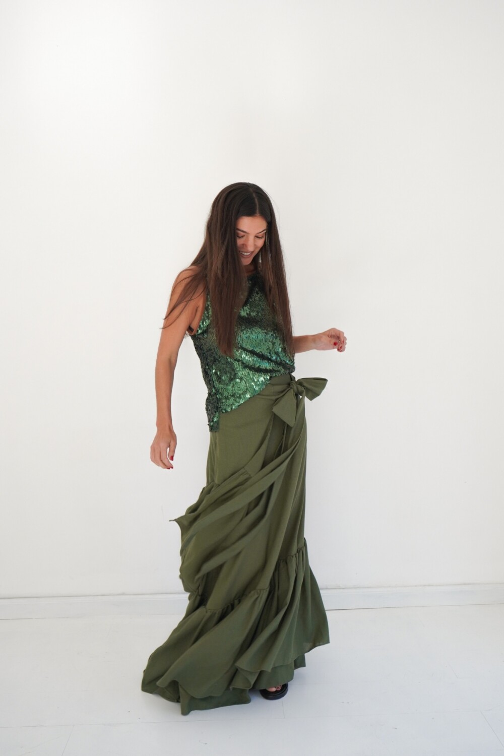 Wave Skirt Lino Verde