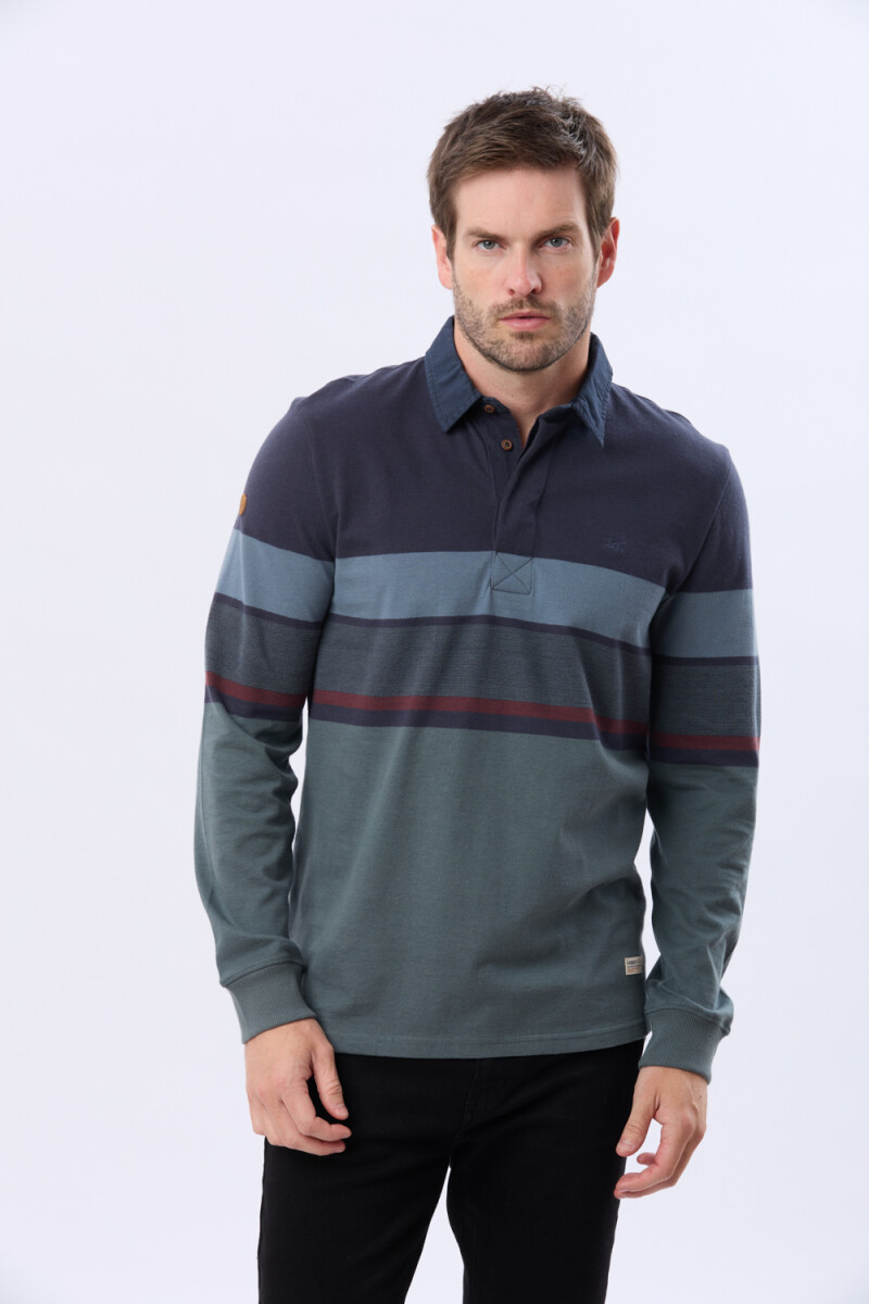 REMERA POLO RAYADA DE ALGODÓN - Verde 