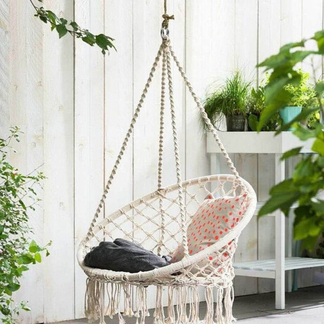 Hamaca Sillón Colgante Circular Macramé Algodón Beige